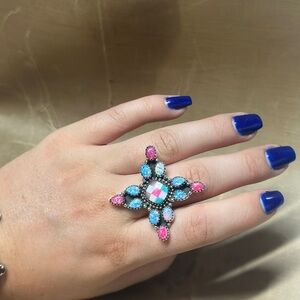 Handmade. Genuine. Sterling silver. Colorful Starburst Statement Ring